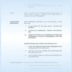 Exempel på avtal mellan två parter som reglerar hantering av konfidentiell information i ett projekt.