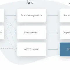 Flödesschema som visar vägar till att bli ACT Terapeut genom kbt utbildning distans. Utbildningen sträcker sig över tre år med olika inriktningar.