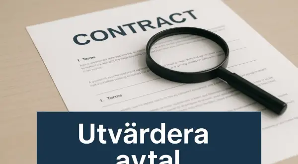 Förstoringsglas över ett kontrakt, vilket symboliserar enkel juridik och vikten av att utvärdera avtal noggrant.