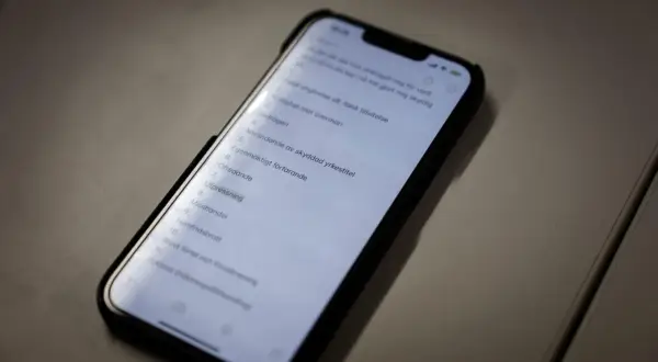En mobiltelefon visar en lista med brott, inklusive "falsk tillvitelse". Listan kan vara en del av en juridisk process där skadestånd kan bli aktuellt.