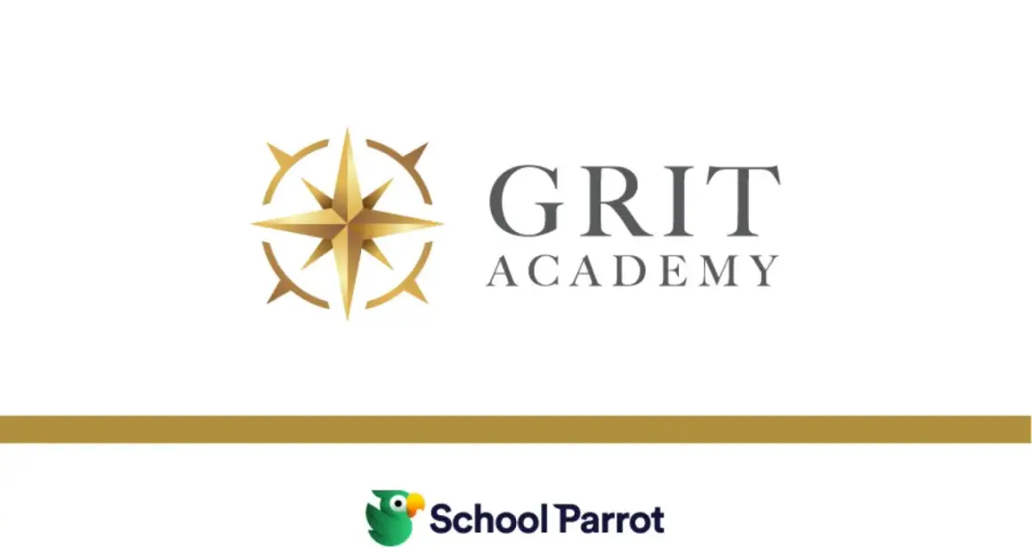 Grit Academy: en gyllene kompass som symboliserar riktning och framgång. School Parrot.